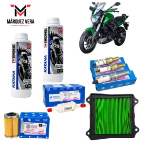 Kit de Afinación Original Bajaj Pulsar Dominar 400 | Filtro de Aire, Filtro de Aceite, Filtro de gasolina, Bujias, Aceite Ipone Katana 10W50