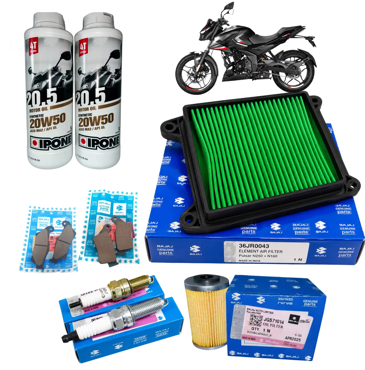 Kit de afinación original para moto Bajaj Pulsar N250 con filtros y aceite, balatas delanteras y traseras