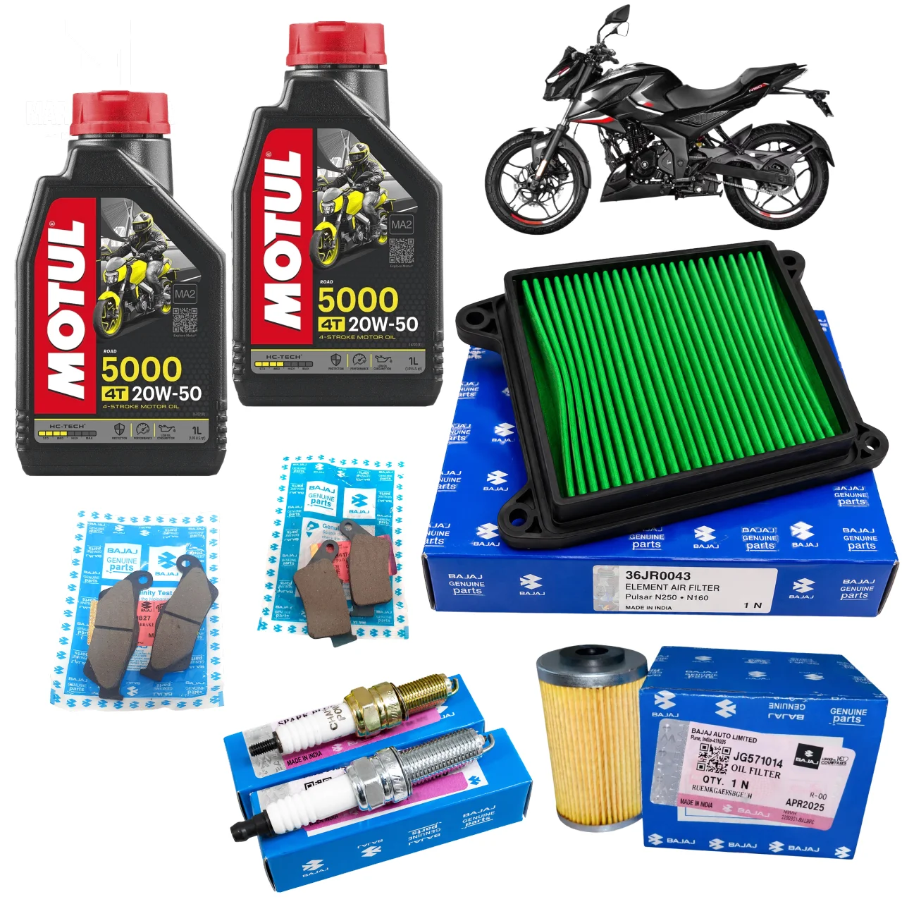 Kit de afinación original para moto Bajaj Pulsar N250 con filtros balatas delanteras y traseras y aceite Motul 5000 20w50