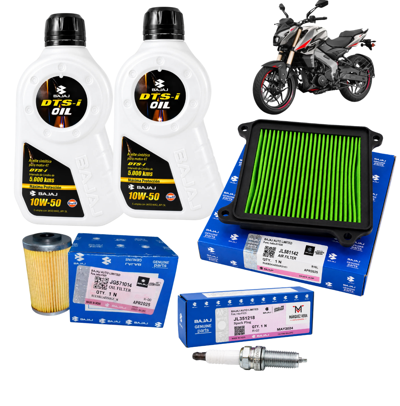 Kit de Afinación Original Bajaj Pulsar NS400Z | Filtro de Aire, Filtro de Aceite, Bujía y Aceite Bajaj Sintético 10W50