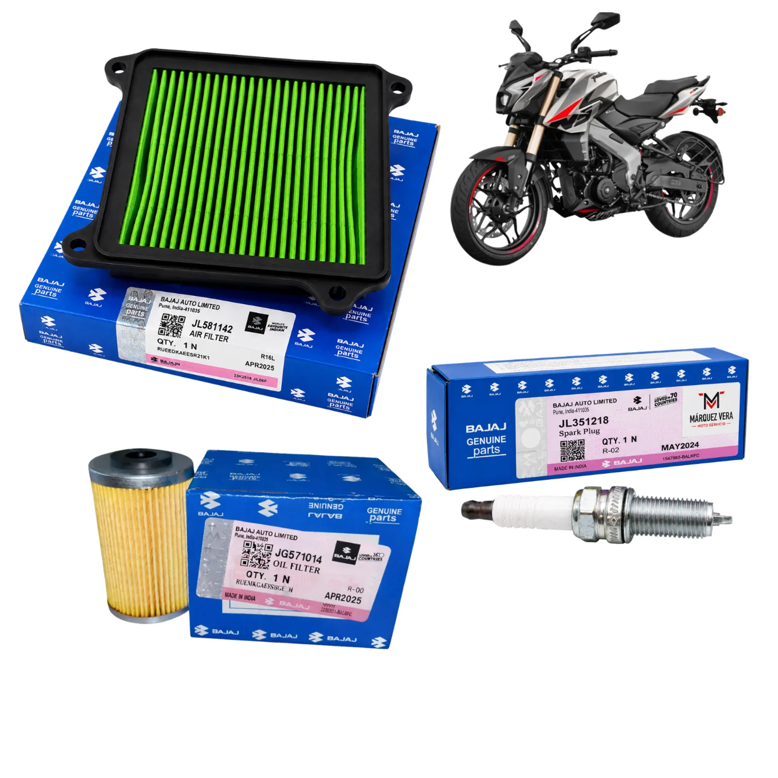 Kit de Afinación Original Bajaj Pulsar NS400Z | Filtro de Aire, Filtro de Aceite, Bujia
